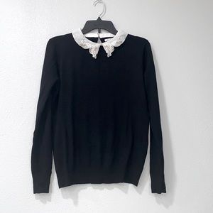 Villa Milano Rhinestone Collar Black Sweater